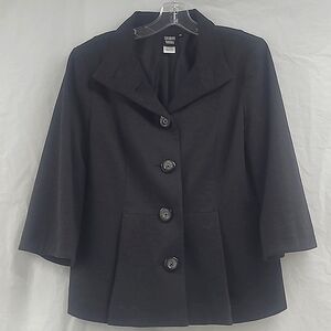 Sharon Young Charcoal Gray Military Blazer Tailored Peplum Stretch Medium